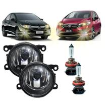 Par Farol Auxiliar Milha Neblina Lente em Vidro + Lâmpadas H11 Honda City Fit Par Farol Auxiliar Milha Neblina Lente em Vidro + Lâmpadas H11 Honda City Fit