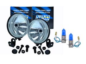 Par Farol Auxiliar Redondo Longo Alcance Nino F58 110MM Com Lampadas H3 Super Branca 55W