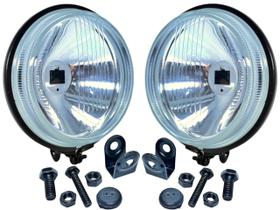 Par Farol Auxiliar Redondo Universal 110mm Longo Alcance NINO F-58 METAL VIDRO Com Suporte