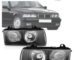 Par Farol BMW Serie 3 Máscara Negra Ano 91 92 93 94 95 96 97 98 Sem Mamica Com Auxiliar Modelo ZKW