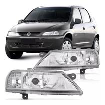 PAR FAROL CELTA 99 a 2001 2002 2003 2004 2005 2006 FOCO SIMPLES MASCARA CROMADA