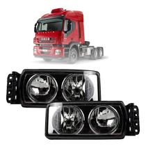 Par Farol Compatível Iveco Stralis Tector Cursor Trakker 06/18 Mascara Negra
