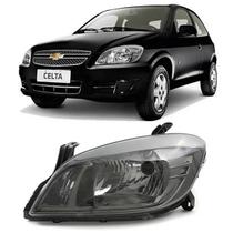 Par Farol Dark Chrome Celta Prisma 2011 Em Diante Foco Simples Usa Lampada H4