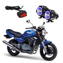 Par Farol de Milha Angel Eye U7 Azul para Moto Kawasaki ER 5 500CC 1998 1999 2000