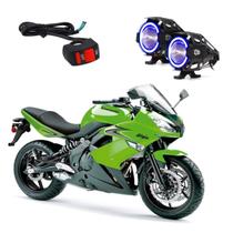 Par Farol de Milha Angel Eye U7 Azul para Moto Kawasaki NINJA 650R 649CC 2011 2012 2013
