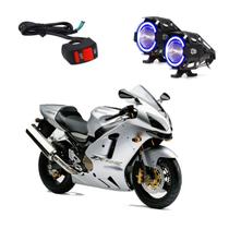 Par Farol de Milha Angel Eye U7 Azul para Moto Kawasaki NINJA ZX 12 R 1200 2001 2002 2003 2004 2005