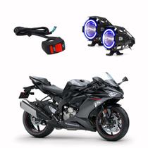 Par Farol de Milha Angel Eye U7 Azul para Moto Kawasaki NINJA ZX 6R 600CC 2007 2008 2009 2010 2011 2012 2013