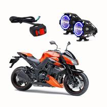 Par Farol de Milha Angel Eye U7 Azul para Moto Kawasaki Z 1000 2004 2005 2006 2007 2008 2009 2010 2011 2012 2013