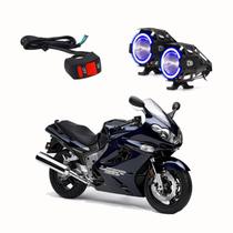 Par Farol de Milha Angel Eye U7 Azul para Moto Kawasaki ZX 1200 2004 2005