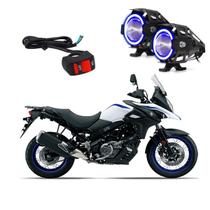 Par Farol de Milha Angel Eye U7 Azul para Moto Suzuki DL 650 V Strom 2009 2010 2011 Par Farol de Milha Angel Eye U7 Azul para Moto Suzuki DL 650 V Strom 2009 2010 2011
