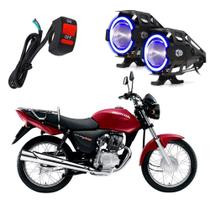 Par Farol de Milha Angel Eye U7 Mini Azul para Moto Honda CG 150 TITAN KS 2004 2005 2006 2007 2008 2009 2010 ate 2022