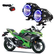 Par Farol de Milha Angel Eye U7 Mini Azul para Moto Kawasaki Ninja 400CC 45CV 2017 2018 2019 2020 2021 2022