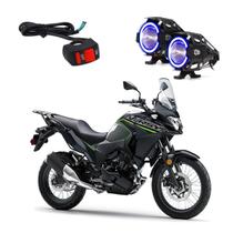 Par Farol de Milha Angel Eye U7 Mini Azul para Moto Kawasaki Versys 300 2007 2008 2009 2010 2011 2012 2013 2014 até 2022
