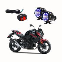 Par Farol de Milha Angel Eye U7 Mini Azul para Moto Kawasaki Z 400 48CV 2019 2020 2021 2022