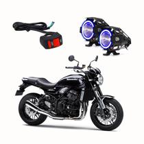 Par Farol de Milha Angel Eye U7 Mini Azul para Moto Kawasaki Z 900 RS 2018 2019 2020 2021 2022