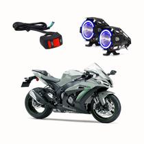 Par Farol de Milha Angel Eye U7 Mini Azul para Moto Kawasaki ZX 10 ZX 10R 2011 2012 2013 2014 2015 2016 2017 até 2022