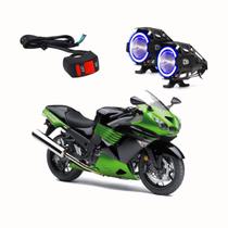 Par Farol de Milha Angel Eye U7 Mini Azul para Moto Kawasaki ZX 14 ZX 14R 1352CC 2006 2007 2008 2009 2010 até 2022