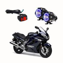 Par Farol de Milha Angel Eye U7 Mini Azul para Moto Kawasaki ZZR 1200 2004 2005 2006 2007 2008 2009 2010 até 2022
