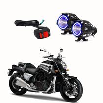 Par Farol de Milha Angel Eye U7 Mini Azul para Moto VMAX 1700 2014 2015 2016 2017 2018 2019 2020 2021 2022
