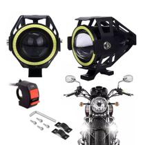 Par Farol de Milha Auxiliar Para Moto U7 de LED Angel Eyes Projetor Botão ON/OFF Knup - KP-MT03/AE