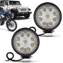 Par Farol de Milha Redondo Universal Slim 9 LEDs 27W 12V Carro Moto Jeep Off-Road Auxiliar - Kit Prime