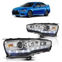 Par Farol Dianteiro Daylight Lancer 2011 2012 2013 2014 Liso Acrílico Máscara Cromada Foco Duplo Projetor Led