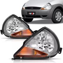 Par Farol Dianteiro Foco Duplo Máscara Cromada Pisca Âmbar Ford Ka 1997 a 2007