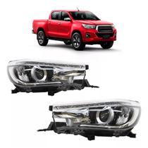 Par Farol Dianteiro Hilux 2016 A 2021 Com Led Máscara Negra