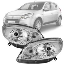 Par farol dianteiro sandero 2012 a 2014 mascara cromada
