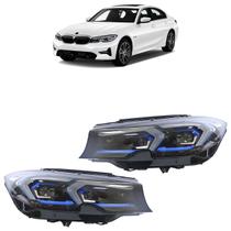 Par Farol Dianteiro Serie 3 2020 2021 2022 Laser Friso Azul Máscara Negra Lente Lisa Acrílico Carcaça Preta Par Farol Dianteiro Serie 3 2020 2021 2022 Laser Friso Azul Máscara Negra Lente Lisa Acrílico Carcaça Preta