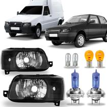 Par farol fiat fiorino fire 2010 - 2010 preto lente lisa c/lamp super branca Par farol fiat fiorino fire 2010 - 2010 preto lente lisa c/lamp super branca