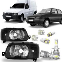 Par farol fiat uno mille 2004 - 2013 preto lente lisa e kit led Par farol fiat uno mille 2004 - 2013 preto lente lisa e kit led