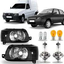 Par farol fiat uno mpi 2011 - 2011 preto lente lisa com lampadas Par farol fiat uno mpi 2011 - 2011 preto lente lisa com lampadas