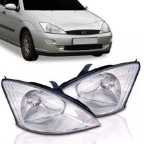 Par farol focus 1998 a 2004 eletrico mascara cromada