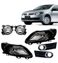 Par Farol Gol G5 Foco Simples Máscara Negra + Milha + Grade