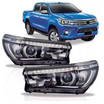 Par Farol Hilux SRX 2016 a 2019 com LED Foco Duplo Máscara Negra Par Farol Hilux SRX 2016 a 2019 com LED Foco Duplo Máscara Negra