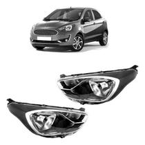 Par Farol Ka Foco Duplo Máscara Negra Friso Cromado 2019 2020 2021 2022 2023