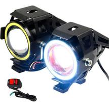 Par Farol Milha Led Moto U7 Angel Eyes Nevoeiro Universal