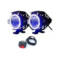 Par Farol Milha Moto Angel Eye U7 Mini Azul Led Auxiliar Neblina