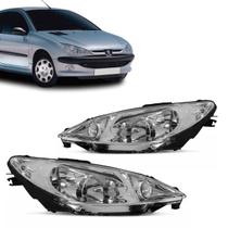 Par farol peugeot 206 2000 a 2010 cromado lente lisa foco duplo Par farol peugeot 206 2000 a 2010 cromado lente lisa foco duplo