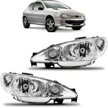 Par Farol Peugeot 206 2003/ Cromado Lente Lisa Foco Simples