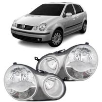 Par farol polo hatch sedan 2003 04 05 2006 máscara cromada