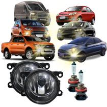 Par Farolete Auxiliar Neblina Lente em Vidro + Kit Lâmpadas H11 Renault Ford Peugeot Jeep