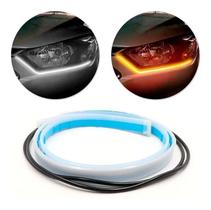 Par Fita Farol Diurno LED DRL Branca e Seta Sequencial 60 cm
