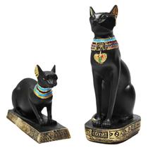 Par Gato Bastet Deusa Fertilidade Egípcia Preto 19 Cm Resina Par Gato Bastet Deusa Fertilidade Egípcia Preto 19 Cm Resina