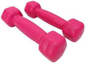 Par Halter 1 kg Rosa - Par Halteres Emborrachados 1 kg Sextavado Peso de Academia
