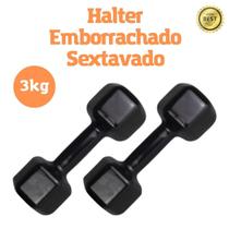 Par Halter Dumbell 3kg Sextavado Emborrachado Super Premium