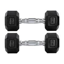 Par Halteres 3kg + 3kg Dumbbell Sextavado Emborrachado Pegada Cromada Gallant (GDb03F3B-Pt)