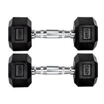 Par Halteres 4kg + 4kg Dumbbell Sextavado Emborrachado Pegada Cromada Gallant (GDb04F3B-Pt)