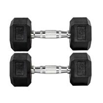 Par Halteres 5kg + 5kg Dumbbell Sextavado Emborrachado Pegada Cromada Gallant (GDb05F3B-Pt)